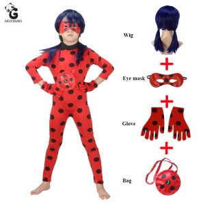 Ladybug Kids Costumes Cosplay Anime Wig Halloween Costume for Kids Girls Fancy Party Dress Marinette Lady Bug Costume Jumpsuit