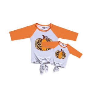 Latest Design Fall Long Sleeve T shirt Leopard Pumpkin Custom T shirt Printing