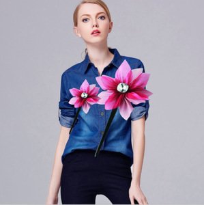 Latest fashion blouse design wholesale women clothing denim tops blouses 2019 new designs