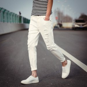 Latest New Design Cotton Material Trousers Men Fancy White Black Jeans