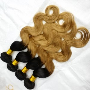 Letsfly wholesale 10pcs Straight Body Wave Ombre 1b/27 Dark Roots gold blonde Hair Bundles 100% Human Hair weaves