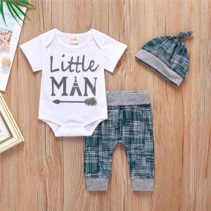 Lovely little man summer 0-1-2-3 years old cotton baby boy clothes set casual kids boy 3-piece set with hat