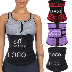 Lover-Beauty Rubber Black Private Label Waist Tummy Control 7 Steel Boner Zipper Women Latex Corset Waist Trainer Shaper