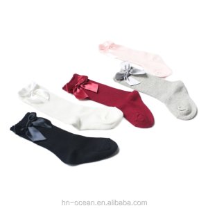 Low moq cute color thermal baby bow socks long,fancy baby girl socks with bow wholesale