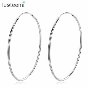 LUOTEEMI 925 Sterling Silver Circle Hoop Earring Size 10-50mm For Women