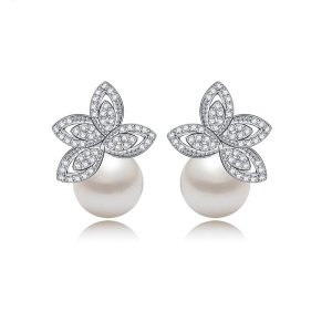 LUOTEEMI Wholesale Free Shipping Hot sale Women Luxury Clear Cubic Zircon Paved Wedding Pearl Earrings For Brides