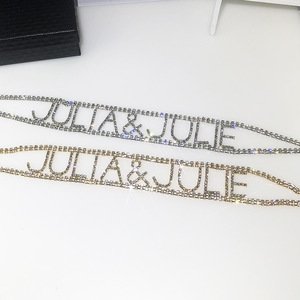 Luxury Gold Plated Full Diamond Name Collar Necklace Statement Letter Crystal Choker Necklace