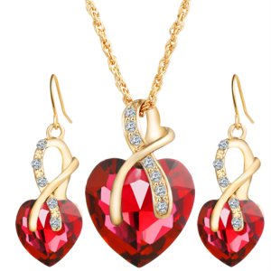 Luxury Heart Shaped Crystal Zircon Earrings Necklace Jewelry Set