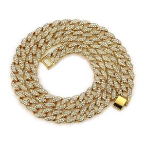 Luxury Hiphop Jewelry Dubai Gold Plated Cuban Link Chain Necklace Hips Hops Pave Full Crystal Cuban Link Necklace