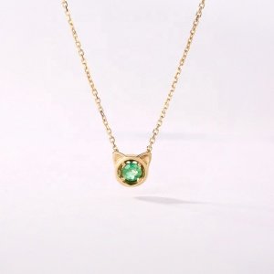 Luxury Natural Gem Jewelry Real 14K 18K Solid Rose Gold Emerald Pendant Necklace for Women