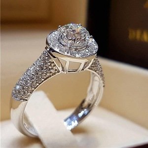 Luxury Zircon Wedding Rings For Women White Gold Color Engagement Rings Female Crystals Anel Bijoux Top Quality