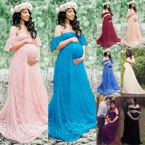 Maternity Dress Women Off Shoulder Lace See Through Floor Length Photo Shoot Pregnant Prop Vestidos
