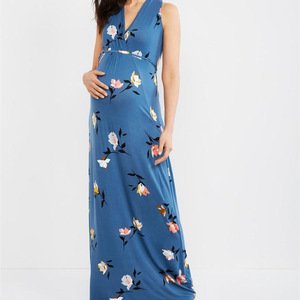 Maternity Pregnancy Breastfeeding Dress Long Maxi Sundress Sleeveless Floral Print Casual O-neck Summer Dress for Women