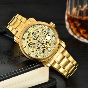 MCE Men Gold Watches Automatic Mechanical Watch Male Wristwatch Stainless Steel Band Luxury Brand Sports Design Watches