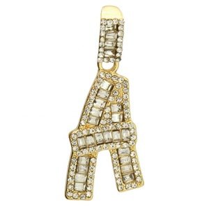 Mens Jewelry Hip Hop Diamond CZ Baguette Bubble Initial Letter Pendant Necklace