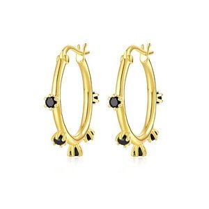Minimalist 925 silver women jewelry black cz gold hoop earrings