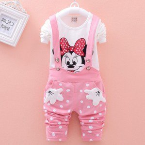 Minnie t shirt and dot overalls set  private label kid clothing
