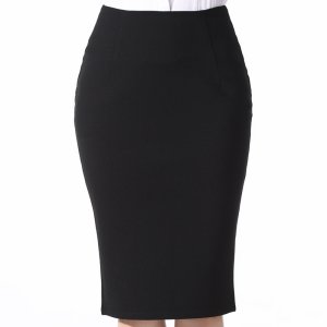 Modern women black elegant office bodycon pencil skirt wrap skirt
