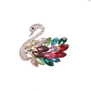 Multi Colors Quality Crystal Animal Swan Brooch Pins for Women in Gold Plated