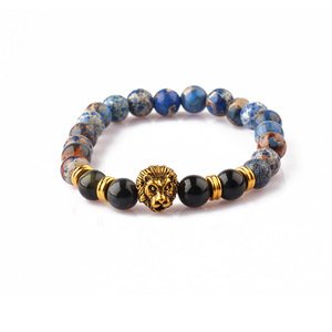 Natural Jasper Stone Bead Bracelet Lion Bracelet Gold Bracelet jewelry for Men