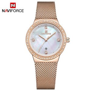 NAVIFORCE 5005  Luxury Ladies Crystal Watch Waterproof Rose Gold Steel Mesh Quartz Women naviforce reloj