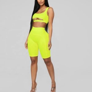 Neon Green Pink Tracksuit Women Two Piece Set Top and Pants Sweat Suits Biker Shorts Joggers two piece set women clothing