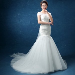 New Arrival Elegant Korea Style Off Shoulder Lace Fish Tail Bridal Wedding Dress/Gown