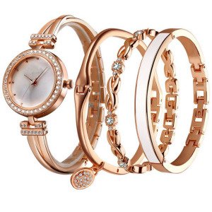 New Arrival Wholesale 4 Piece Set Watch Bracelet Set Women Ladies Gemstone Bracelet Watch