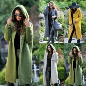 New Autumn Winter Women Hooded Coat Cashmere Cardigan Sweater Coat Lady Solid Color Coat Thick Soft Fashion Jacket Long Plus Siz