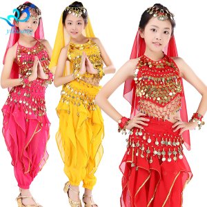 New Design Children Kids Indian Dance Costumes Performance Suit Girls Arabian Belly Dancing Top and Pants Set Party Fancy Dress