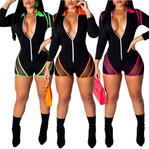 New Design V Neck Long Sleeve Stripe Bodycon Sexy Jumpsuits And Rompers