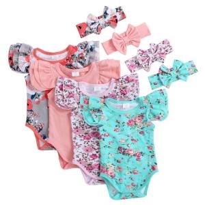 New Design Wholesale Baby Rompers Girls Flutter Sleeve Floral Spring And Summer Rompers