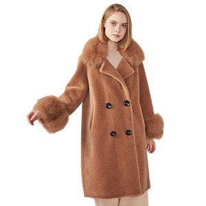 New European Wholesale Winter Shearling Jacket Custom Warm Teddy Coat Women with Fox Fur Collar High Quality Real Sheep Fur Coat