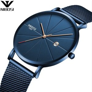 NIBOSI Watch 40mm Unisex Ultra Thin IP Blue Minimalist Watch Men