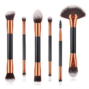 Nylon hair blush brush,foundation brush,eyeshadow brush 6 pieces double sided makeup brushes set