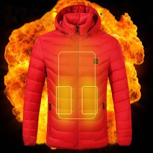 Outdoor Windproof Washable Rechargeable Coats Infrared Heated Down Jacket with Hood for Men and Women Battery Not Included
