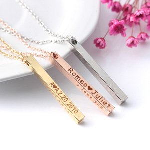 personalized name necklace custom jewelry rose necklace DIY Name brass jewelry long bar pendant necklace