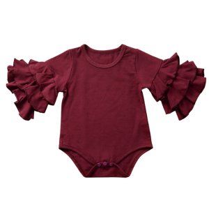 PHB 12595 solid color long sleeve fashion new design bell sleeve baby romper
