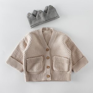 PHB 20864 plain design toddler hand knitted cardigan autumn
