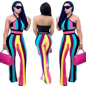 Picture colors Cheap Wholesale african women sexy rompers new designs halter colorful stripe print jumpsuits