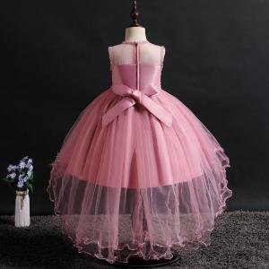 Pink color long tail princess dress    one year baby Birthday party dresses   3D  flower girl  wedding  dress patterns