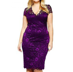 Plus Big Large Size 5XL Summer Vestidos Wine Blue Scalloped V-neck Lace Career Office Ladies Midi Party Casual Dress E6415 50%