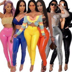 Plus Size S-3XL Solid PU Leather Pants Warm Thick Highly Stretchy Fleece PU Pencil Pant Women Fashion Trousers Clubwear Y11011
