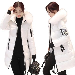 Plus Size Winter Cotton Coat  Fur Collar Long Slim Quilted Jackets Zipper Warm Outwear Women Coat