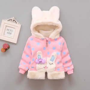 Plus size100% cotton thick warm zipper baby rabbit ears hoodie cheap price baby girl coat winter