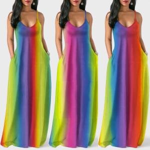 PN6037 rainbow tropical sleeveless long maxi dress woman