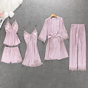 Pyjamas Women Sleepwear Night Gowns For Women Satin Robe Set Pajamas 5 Pieces Nighty For Honeymoon