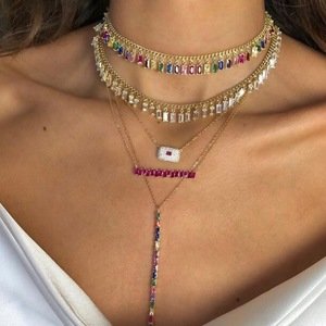 rainbow cz drop charm choker statement necklace chain choker for women gorgeous jewelry