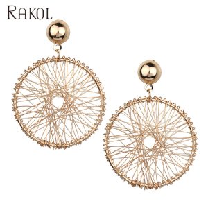 RAKOL Europe and America minimalist style fashion jewelry stainless steel rose gold hollow circle earrings for women AE141