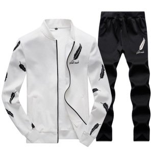 Ready to ship tracksuit wholesale Custom logo polyester warm winter 2018 black white mens hoody tracksuit